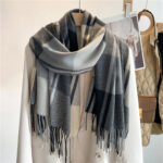 Chic Checkered Scarf for Women Men's Neck Warmer Long Fringed Versatile Couple Scarf Faux Cashmere - Image 3