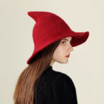 Halloween Witch Hat Knitted Pointed Top Wide Brim Party Costume Hat - Image 2
