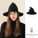 Halloween Witch Hat Knitted Pointed Top Wide Brim Party Costume Hat